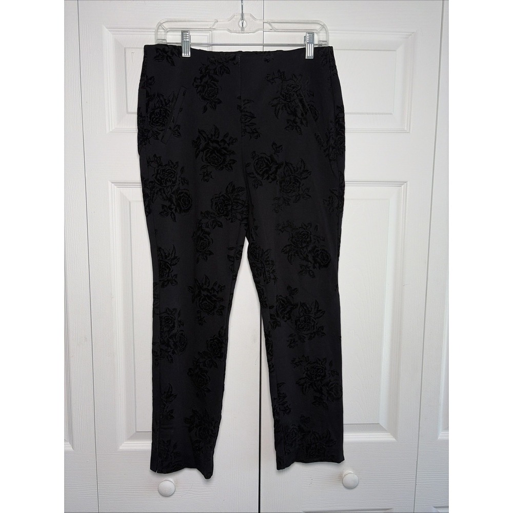 Chico's Fabulously Slimming Ankle Pants Size 0.5 Black Floral Velvet Flocked